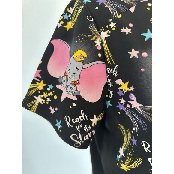 Dumbo Disney Scrubs V Neck Top TF780 DUHF size XS Black Elephant Animal Print - Picture 4 of 8